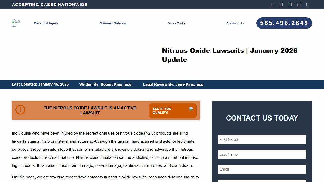 Nitrous Oxide Lawsuit [2026 Update] King Law