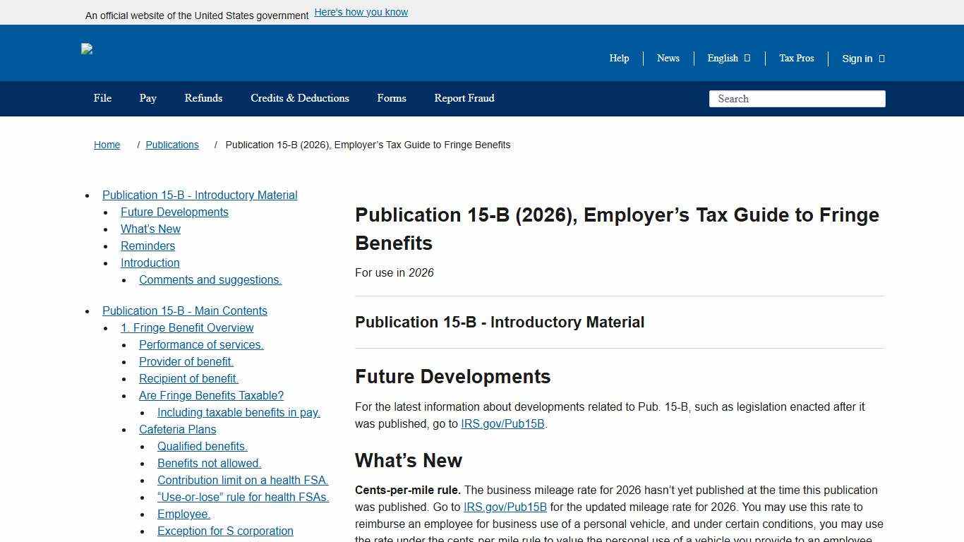 Publication 15-B (2026), Employer’s Tax Guide to Fringe Benefits Internal Revenue Service